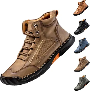 Sawbehind Men's Comfortable Handmade Leather Boots,Arch Support, Spacious Toe Box Outdoor Leather Shoes