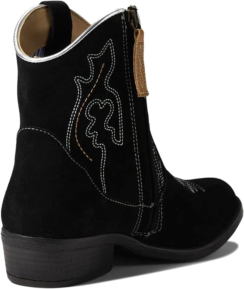 SHODENSE Cowboy Boots Women Embroidered Ankle Booties Low Chunky Stacked Heel Pointed Toe Mid Calf Western Boots Zipper Suede Cowgirl Boot Wide Calf Snip Toe Vintage Fall Boot Exotic Comfort 4-11 M US