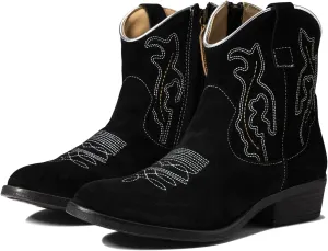 SHODENSE Cowboy Boots Women Embroidered Ankle Booties Low Chunky Stacked Heel Pointed Toe Mid Calf Western Boots Zipper Suede Cowgirl Boot Wide Calf Snip Toe Vintage Fall Boot Exotic Comfort 4-11 M US