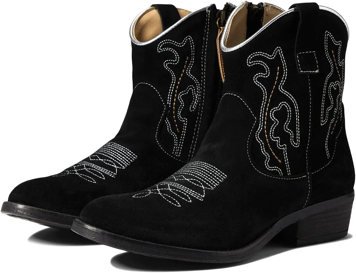 SHODENSE Cowboy Boots Women Embroidered Ankle Booties Low Chunky Stacked Heel Pointed Toe Mid Calf Western Boots Zipper Suede Cowgirl Boot Wide Calf Snip Toe Vintage Fall Boot Exotic Comfort 4-11 M US