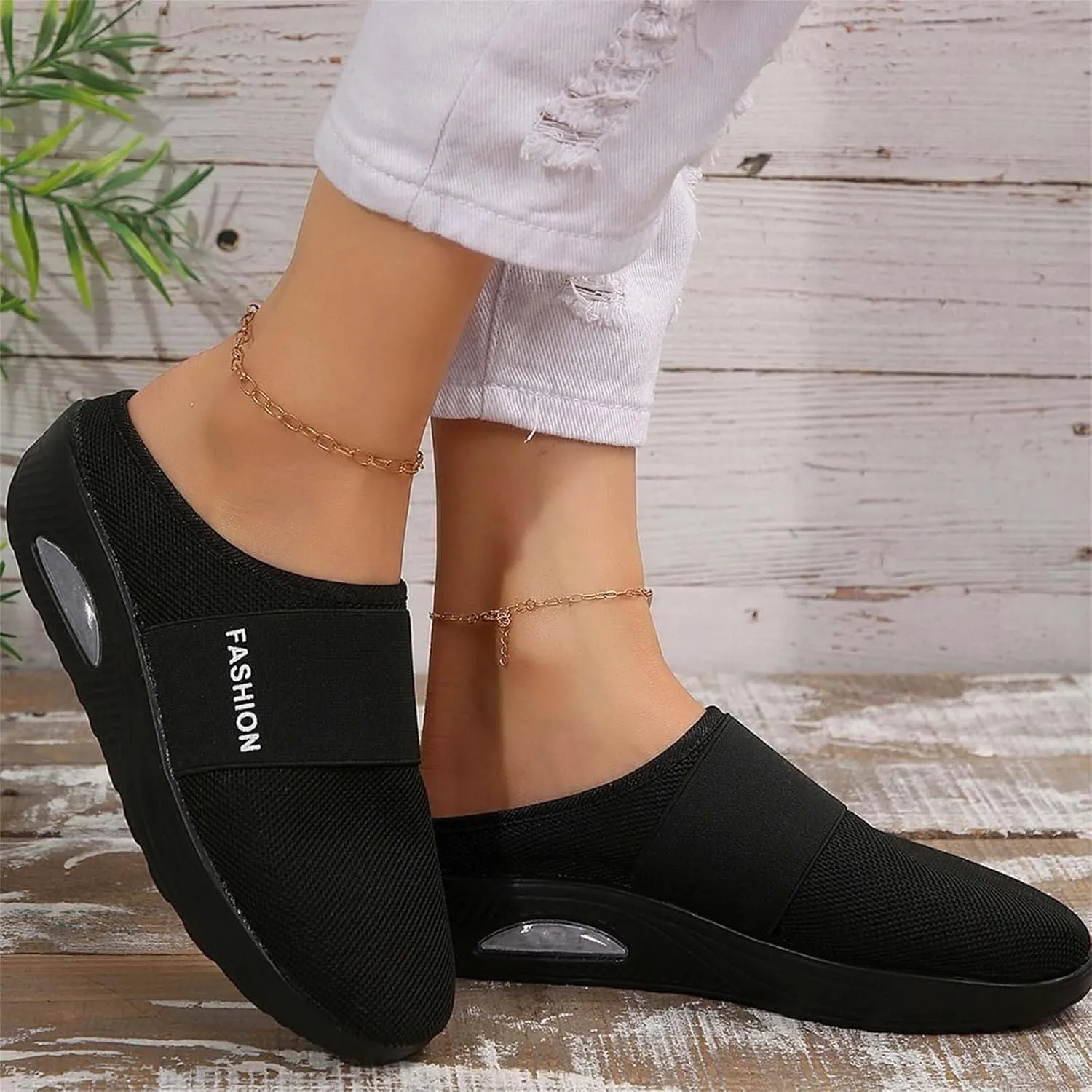 Sneakers for Women Breathable Mesh Walking Shoes Mules Lightweight Slip On Backless Comfort Wedge Platform Loafers