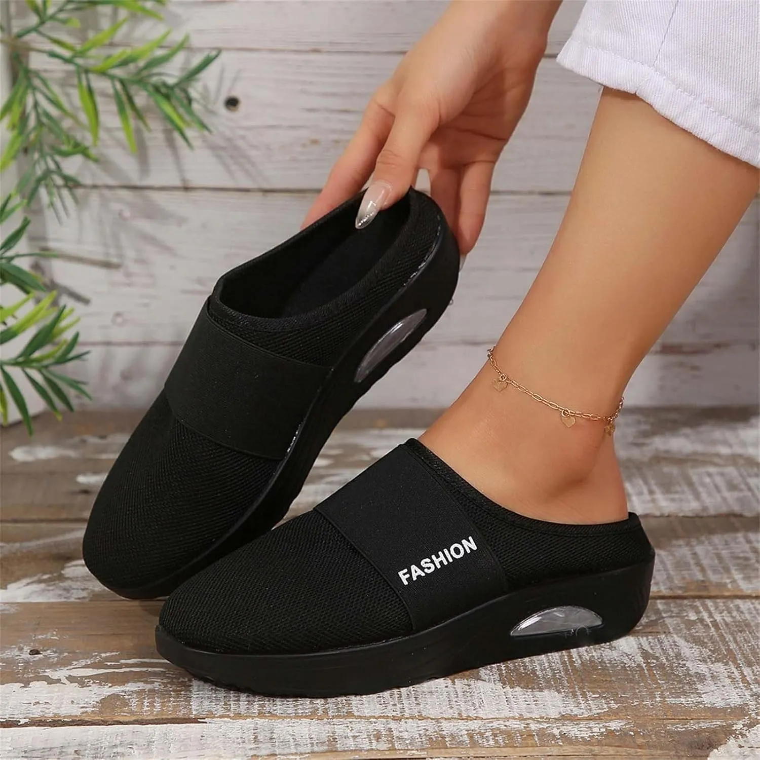Sneakers for Women Breathable Mesh Walking Shoes Mules Lightweight Slip On Backless Comfort Wedge Platform Loafers