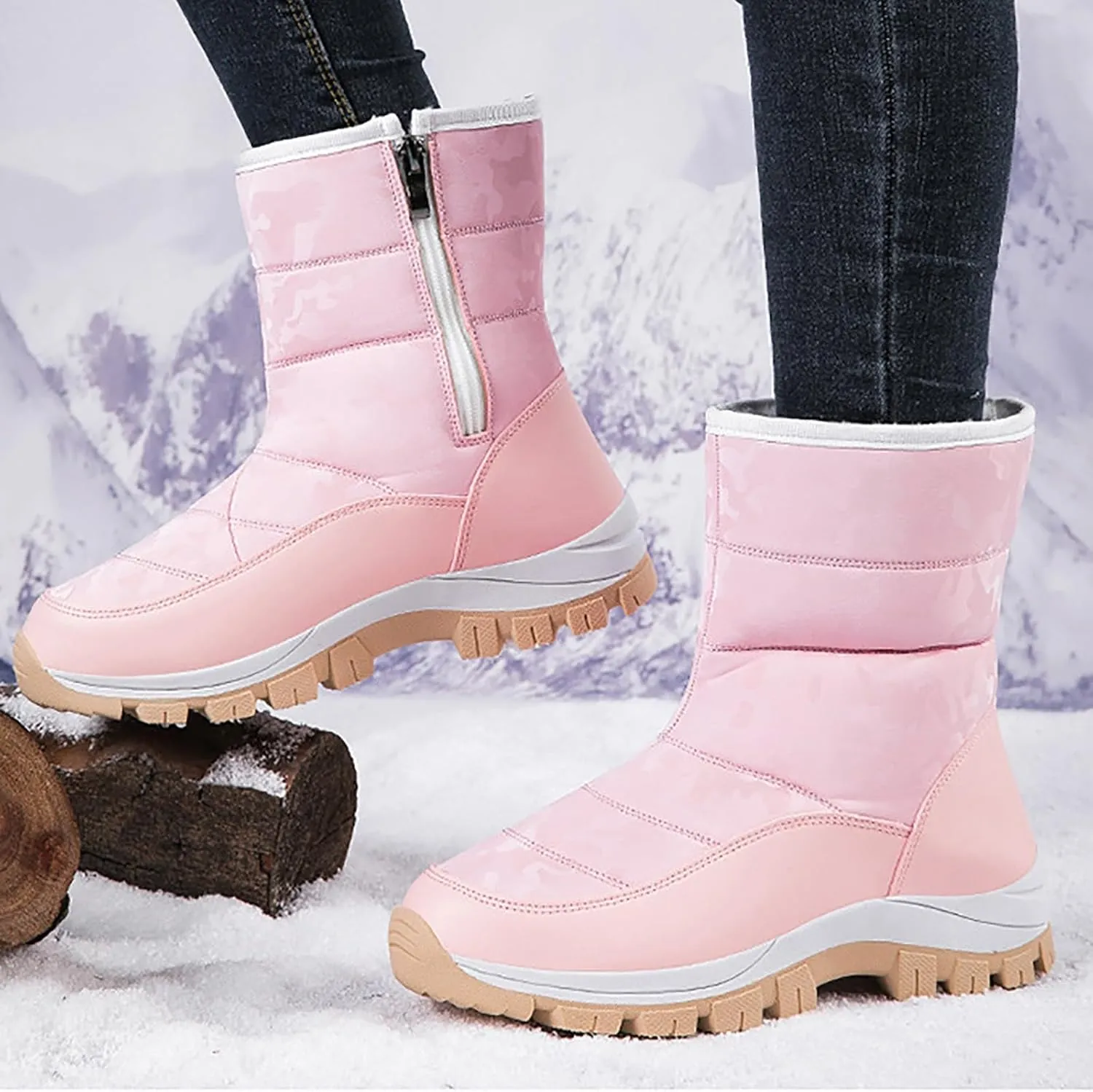 Snow Boots for Women Winter Shoes Water-proof Insulated Mid-Calf Booties Cold Weather Warm Fleece Lined Wide Outdoor Boot Platform Fashion High-Top Sneakers Comfortable Slip On Boots for Women
