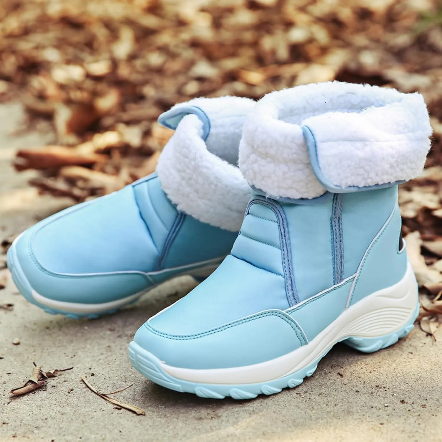 Snow Boots Women Winter Shoes Water-proof Insulated with Hook Loop Warm Fleece Lined Mid Calf Boots Anti Slip Ankle Boots Fashion Sneakers Outdoor Walking Shoes for Women Ladies Girls