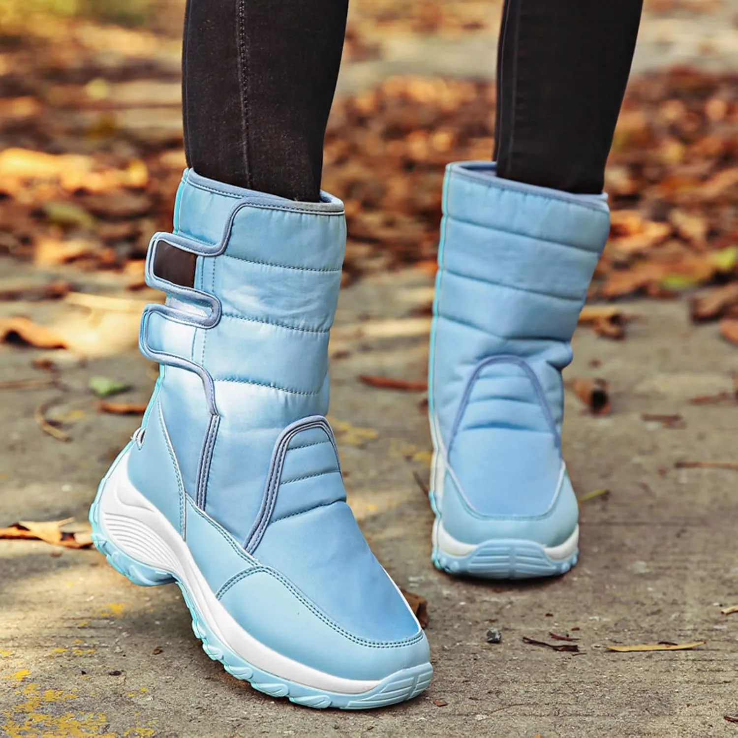 Snow Boots Women Winter Shoes Water-proof Insulated with Hook Loop Warm Fleece Lined Mid Calf Boots Anti Slip Ankle Boots Fashion Sneakers Outdoor Walking Shoes for Women Ladies Girls