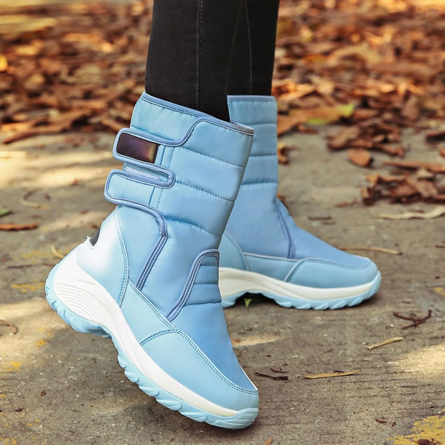 Snow Boots Women Winter Shoes Water-proof Insulated with Hook Loop Warm Fleece Lined Mid Calf Boots Anti Slip Ankle Boots Fashion Sneakers Outdoor Walking Shoes for Women Ladies Girls