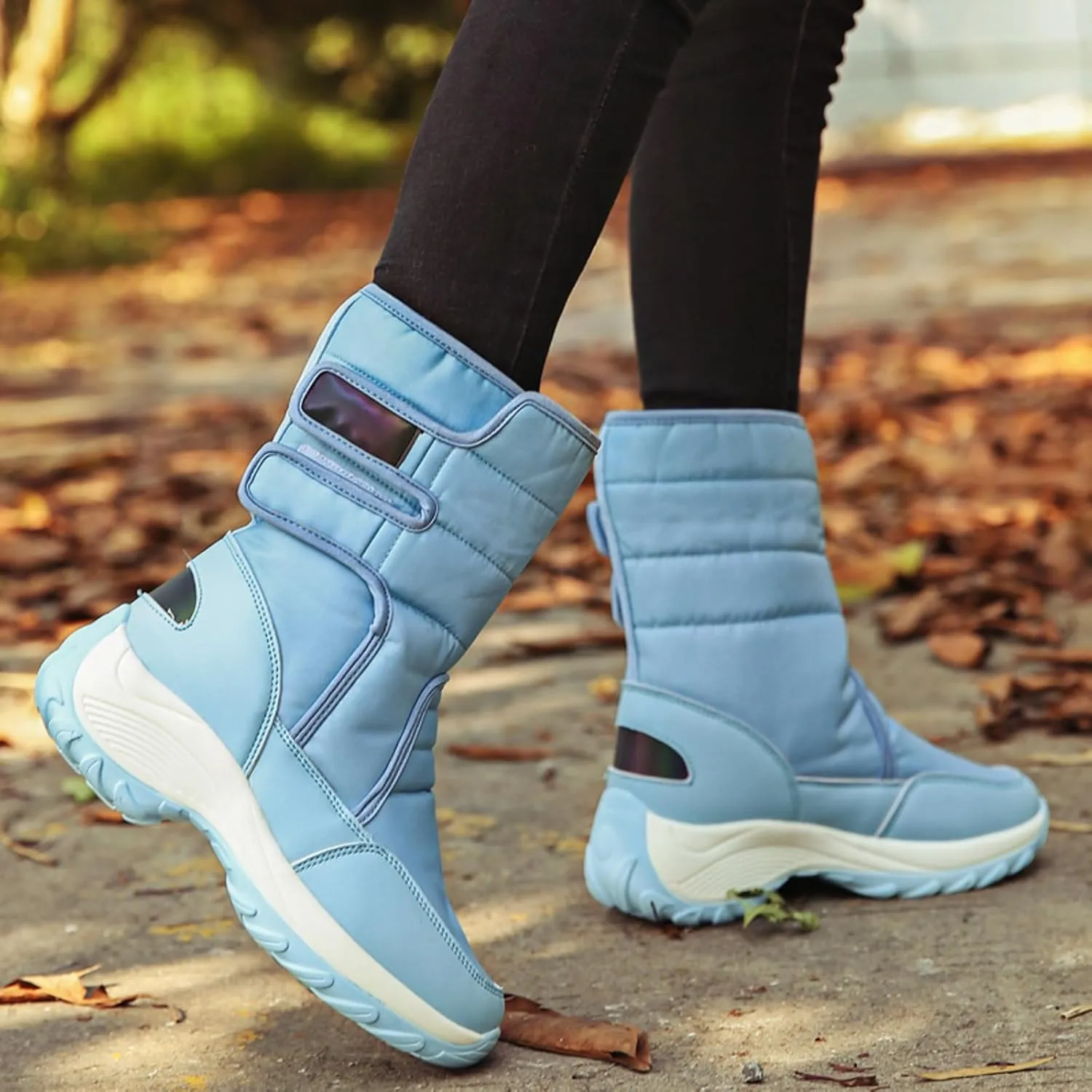 Snow Boots Women Winter Shoes Water-proof Insulated with Hook Loop Warm Fleece Lined Mid Calf Boots Anti Slip Ankle Boots Fashion Sneakers Outdoor Walking Shoes for Women Ladies Girls
