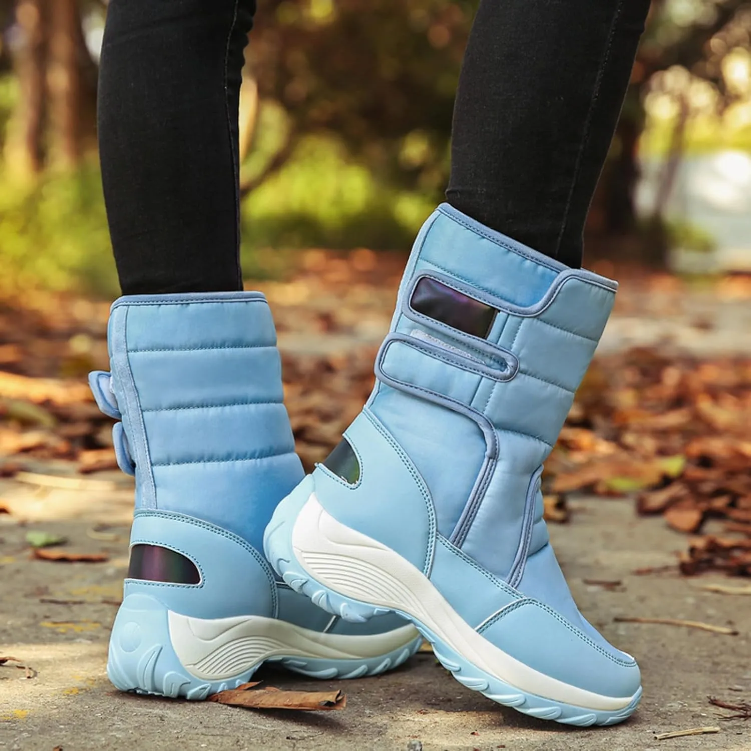 Snow Boots Women Winter Shoes Water-proof Insulated with Hook Loop Warm Fleece Lined Mid Calf Boots Anti Slip Ankle Boots Fashion Sneakers Outdoor Walking Shoes for Women Ladies Girls