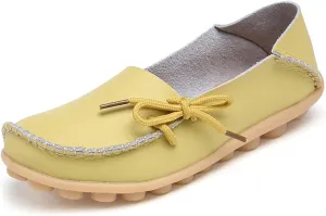Solaud Women's Driving Moccasins Loafers Casual Round Toe Soft Comfortable Leather Loafers Breathable Slip On Walking Shoes Fruit Green