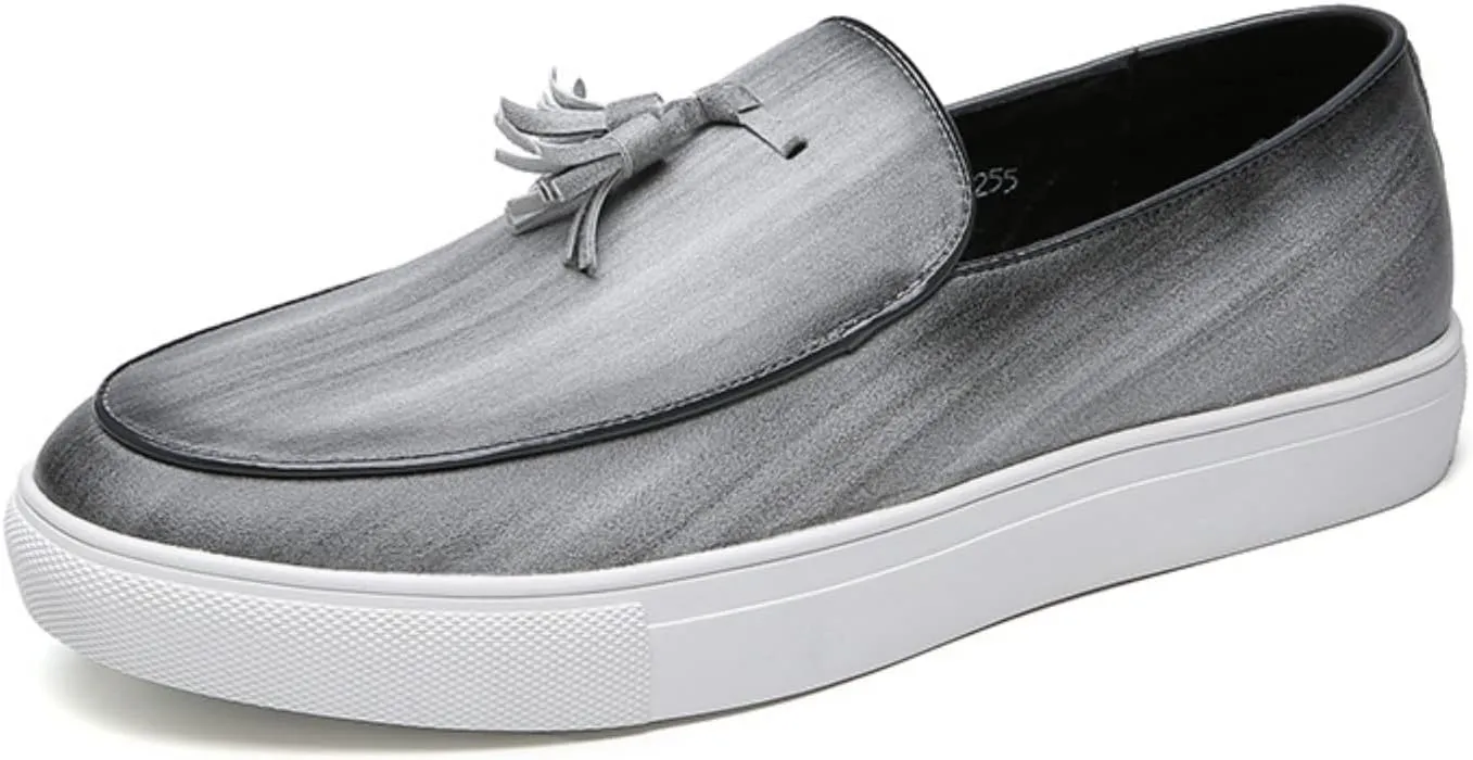 SOLPNOW Men's Leather Tassel Slip-on Loafers,Comfortable Non-Slip Casual Business Leather Shoes,Work Driving Hiking Dress Shoes