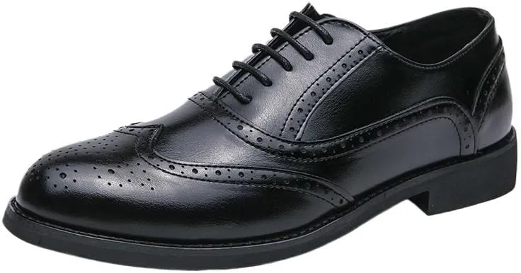 Spring Breathable Comfortable Walking Shoes British Style Classic Business Dress Leather Shoes Casual Lace-up Brogue Oxford(Black,8.5)