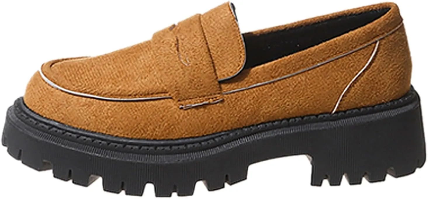Suede Loafers Women Leather Slip-On Loafers Casual Work Shoe Chunky Business Shoes Comfortable Wide Shoes