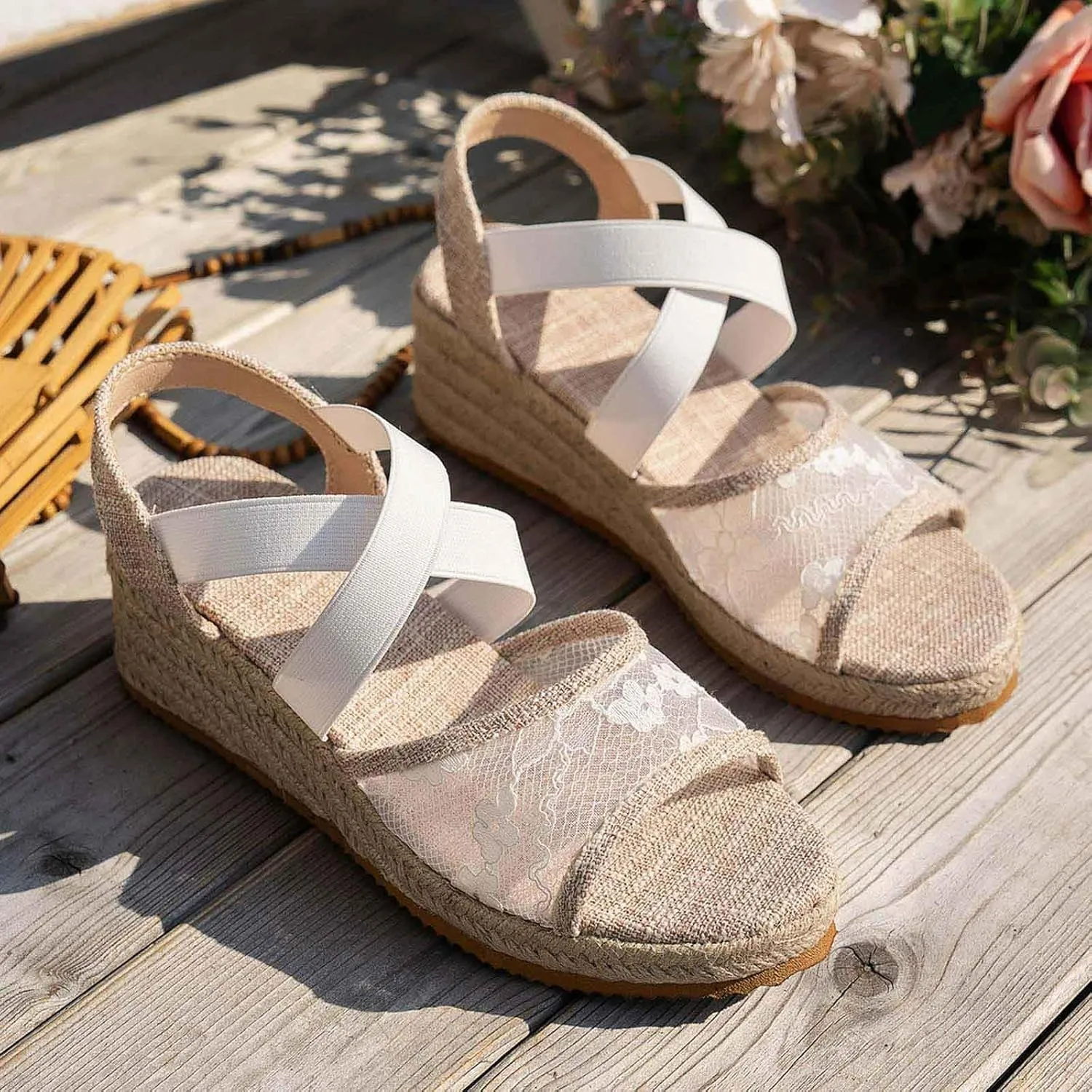 Summer Sandals For Women 2025,Espadrille Wedge Comfortable Women's Platform Ankle Crosscriss Strap Open Toe Lace Wedges Heels Walking Beach Casual Sandal Wide Dress Dressy Shoes for Party Vacation