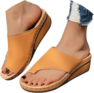 Summer Sandals For Women 2025,Women's Slide Sandals,Comfortable Arch Support Orthotic Split Toe Leather Wedge Cushion Flip Flops Womens Straps Slip-On Plantar Fasciitis Bunion Dressy (Brown, 8.5)