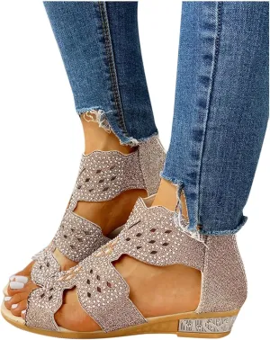 Summer Sandals for Women, Sandals for Women Dressy Boho Sandals Casual Sandals Low Wedges Peep Toe Wrapp Sandals