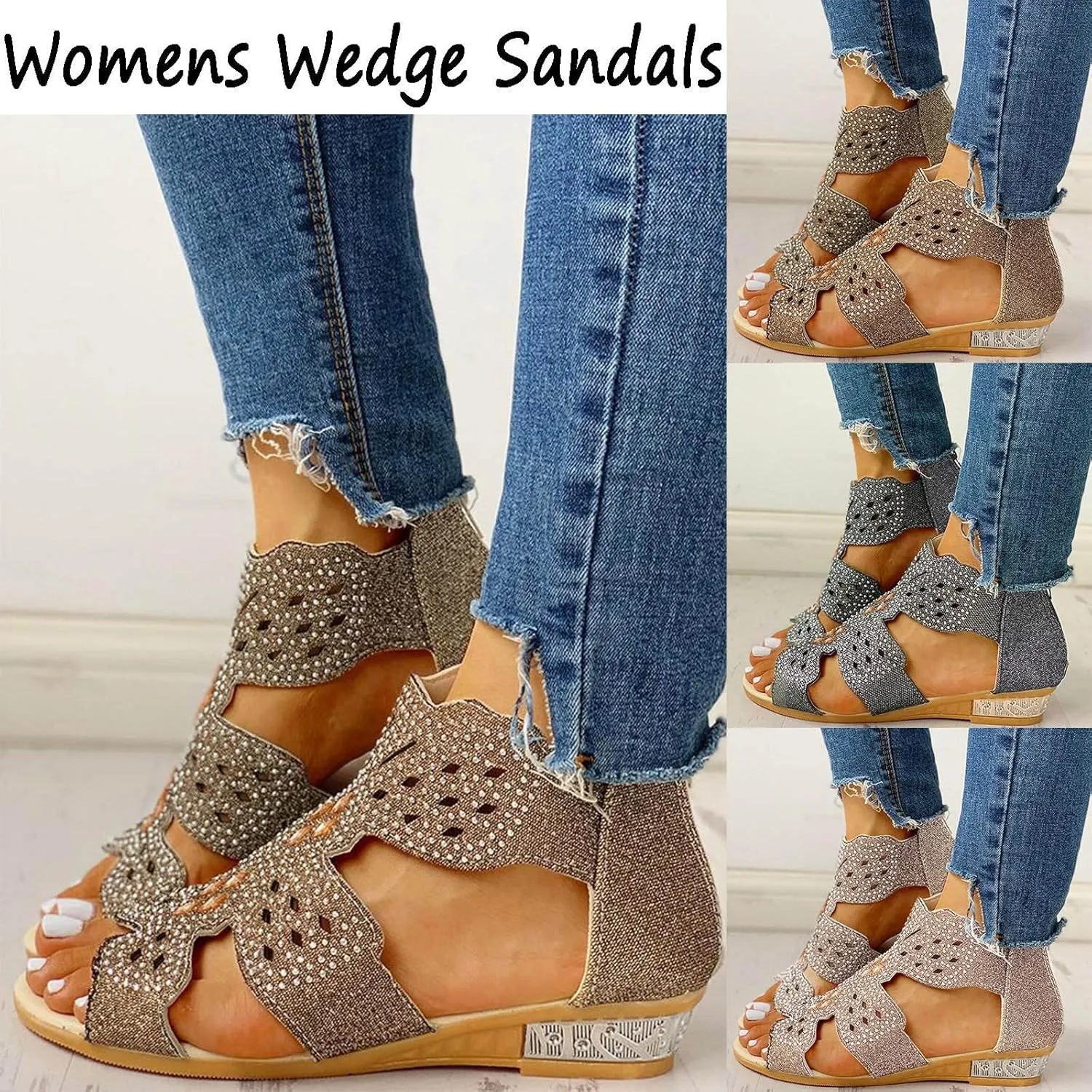 Summer Sandals for Women, Sandals for Women Dressy Boho Sandals Casual Sandals Low Wedges Peep Toe Wrapp Sandals