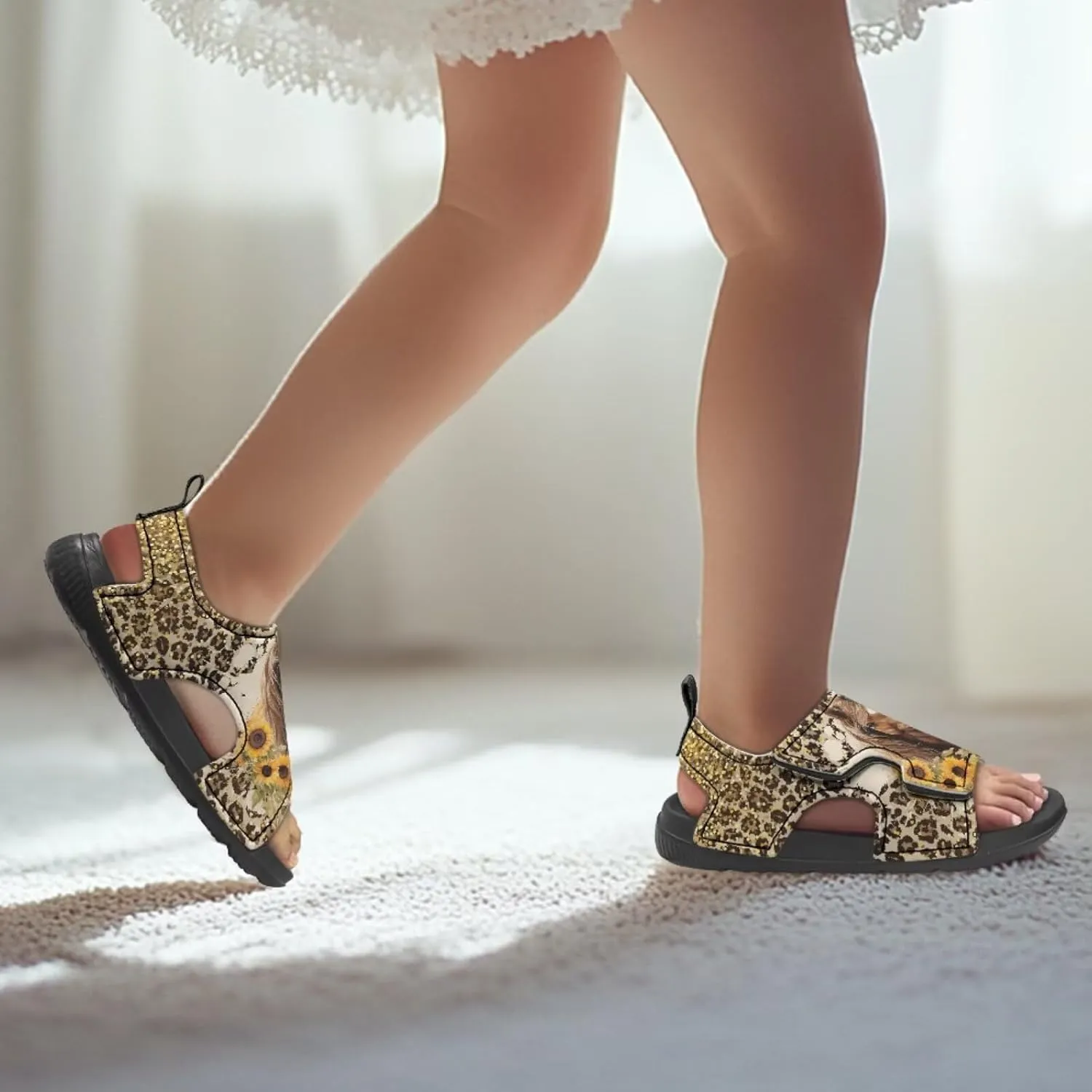 Sunflower Cow Sandals Boys Sport Athletic Hiking Sandals Lightweight Open Toe Summer Beach Water Shoes for Toddler Kids