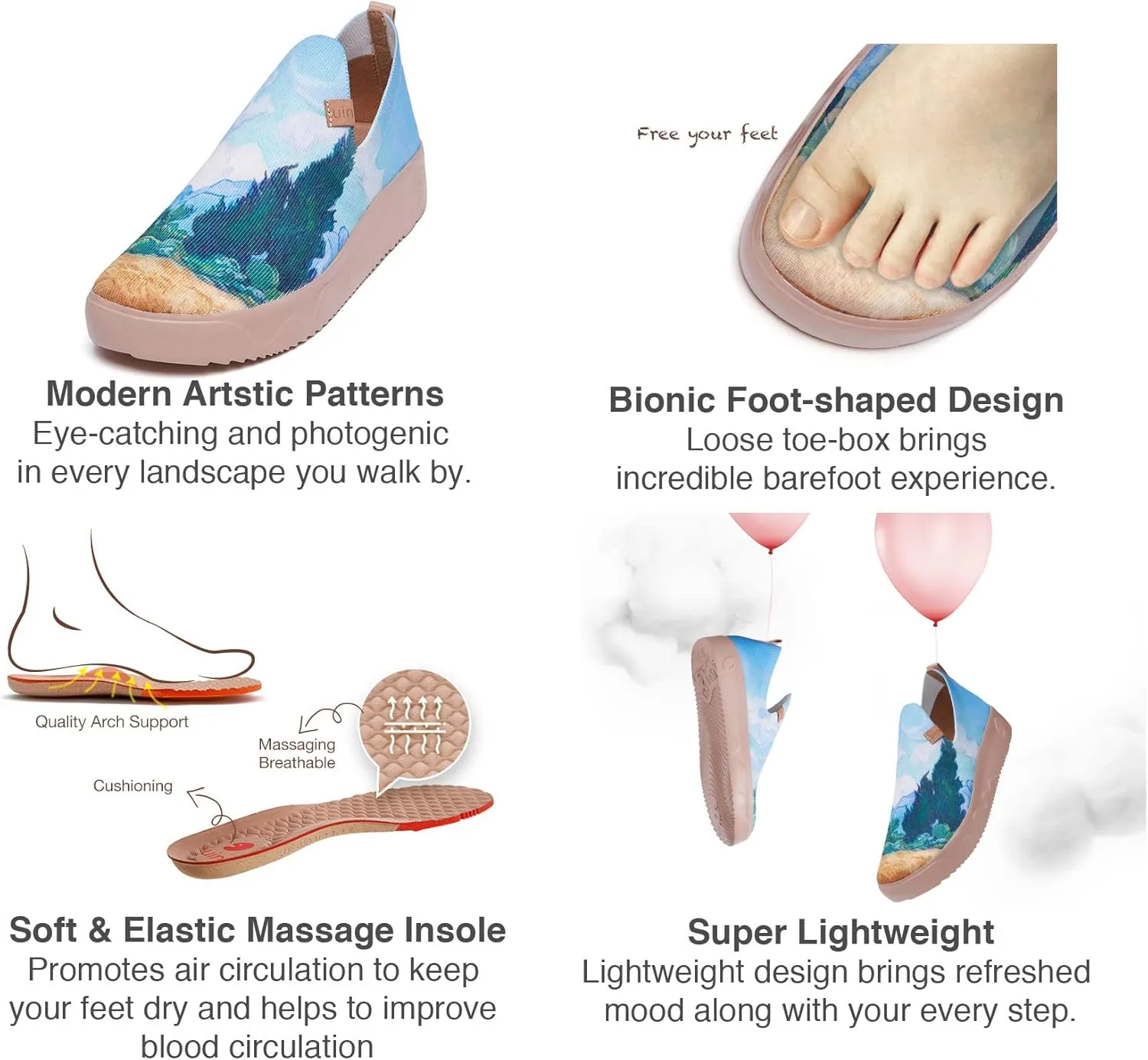 UIN Men's Casual Loafers Slip Ons Comfortable Art Painted Travel Fashion Sneakers Fuerteventura