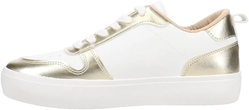 Vintage Havana Womens Aura Metallic Platform Lace Up Sneakers Shoes Casual - Black, Black, White
