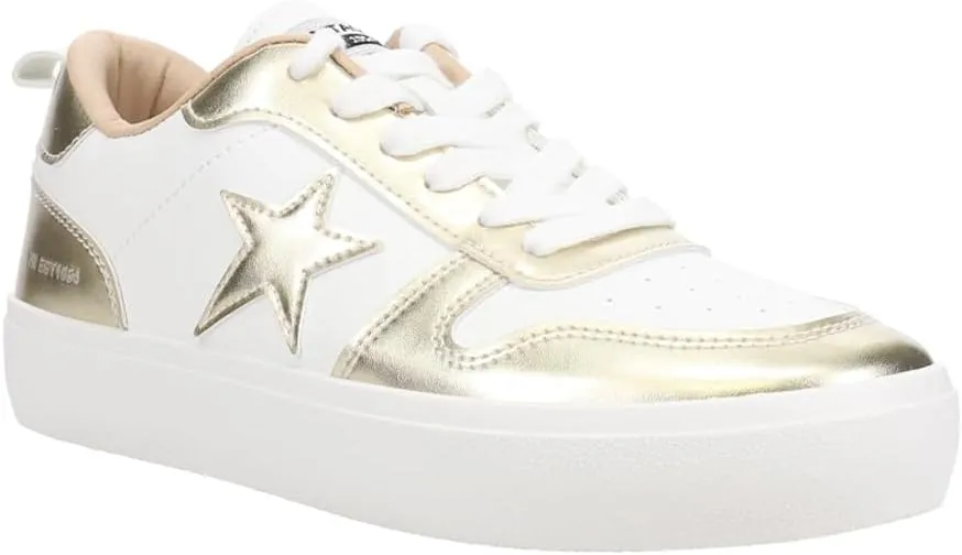 Vintage Havana Womens Aura Metallic Platform Lace Up Sneakers Shoes Casual - Black, Black, White