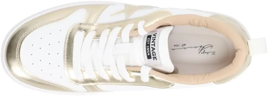 Vintage Havana Womens Aura Metallic Platform Lace Up Sneakers Shoes Casual - Black, Black, White
