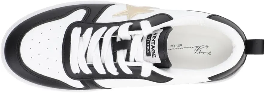 Vintage Havana Womens Aura Metallic Platform Lace Up Sneakers Shoes Casual - Black, Black, White