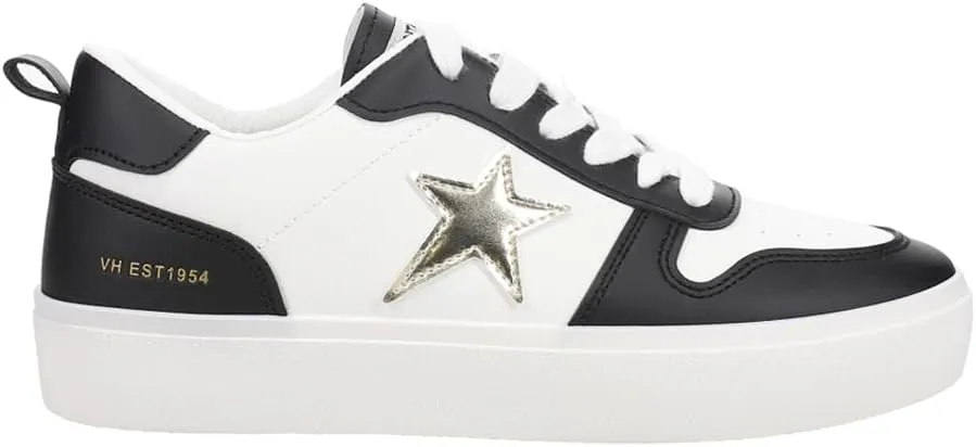 Vintage Havana Womens Aura Metallic Platform Lace Up Sneakers Shoes Casual - Black, Black, White