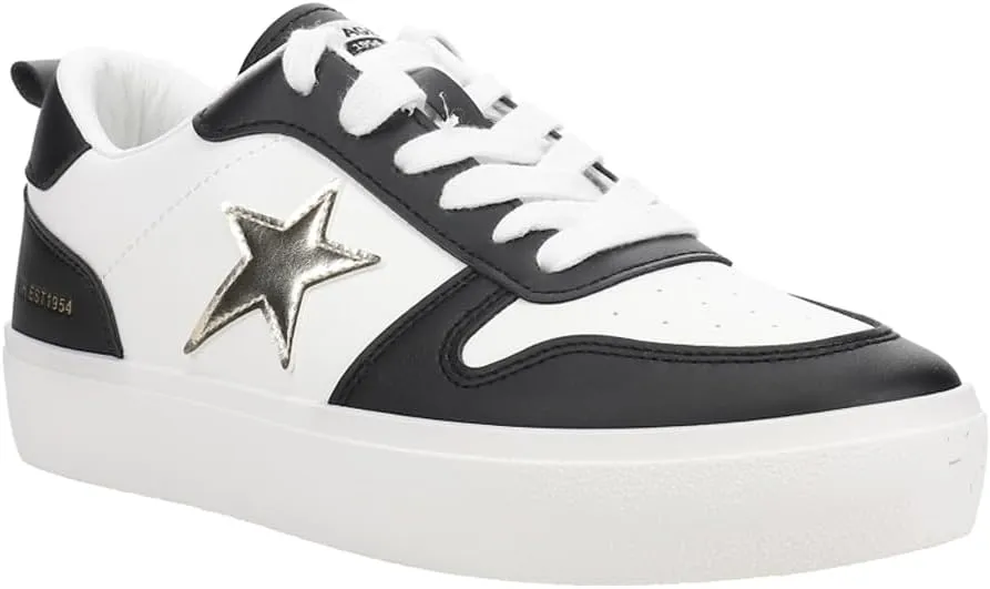 Vintage Havana Womens Aura Metallic Platform Lace Up Sneakers Shoes Casual - Black, Black, White