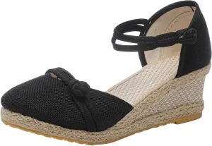 Wedge Heel Shoes for Women Summer Dressy High Heeled Sandals Comfort Slip on Single Shoe Closed Toe Sandal 2025 New