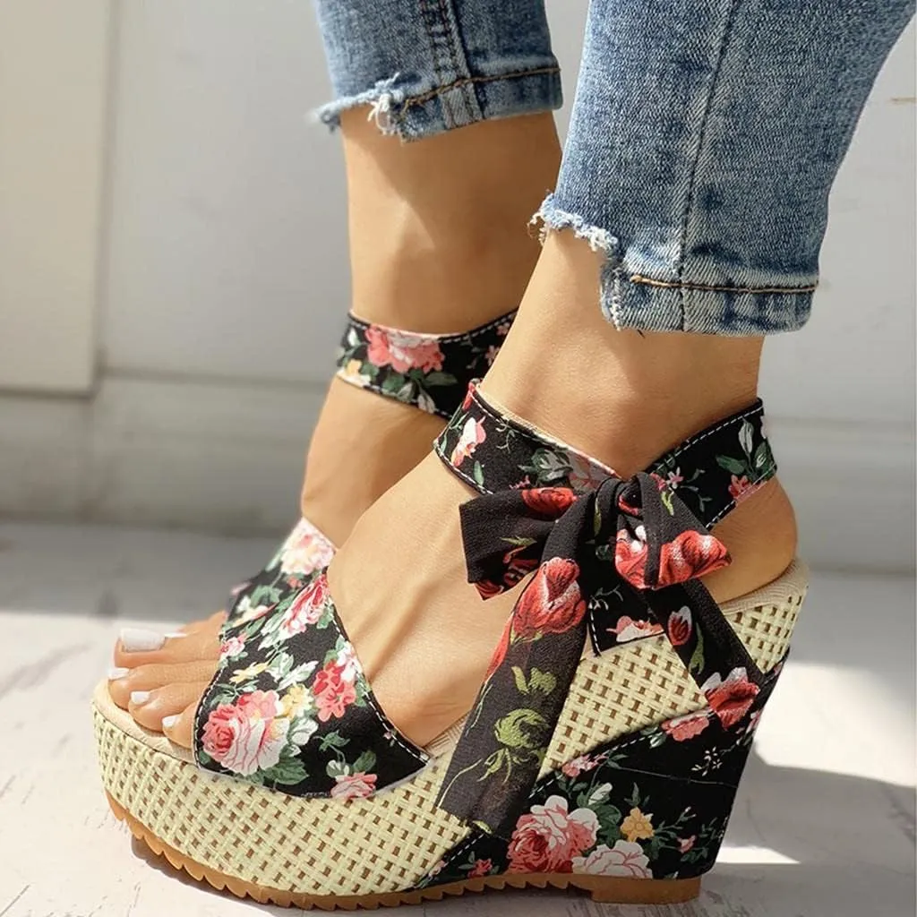 Wedge Sandal for Women Ankle Strap Flatform Arch Support Fish Mouth Toe Shoes Platform Espadrilles Waterproof Lightweight