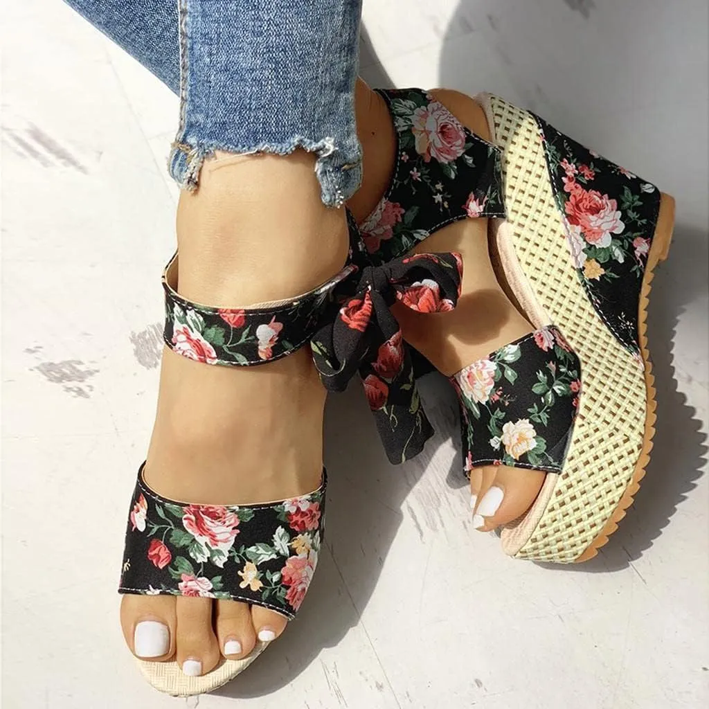 Wedge Sandal for Women Ankle Strap Flatform Arch Support Fish Mouth Toe Shoes Platform Espadrilles Waterproof Lightweight