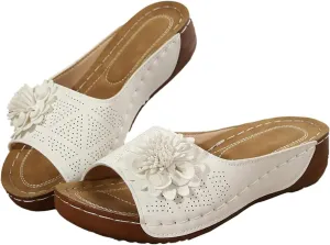 Wedge Sandals for Women Summer Beach Floral Embellished Comfort Sandals Mesh Breathable Open Toe Slip On Shoes