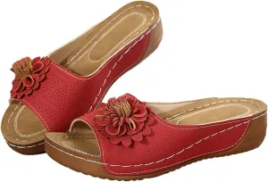 Wedge Sandals for Women Summer Beach Floral Embellished Comfort Sandals Mesh Breathable Open Toe Slip On Shoes