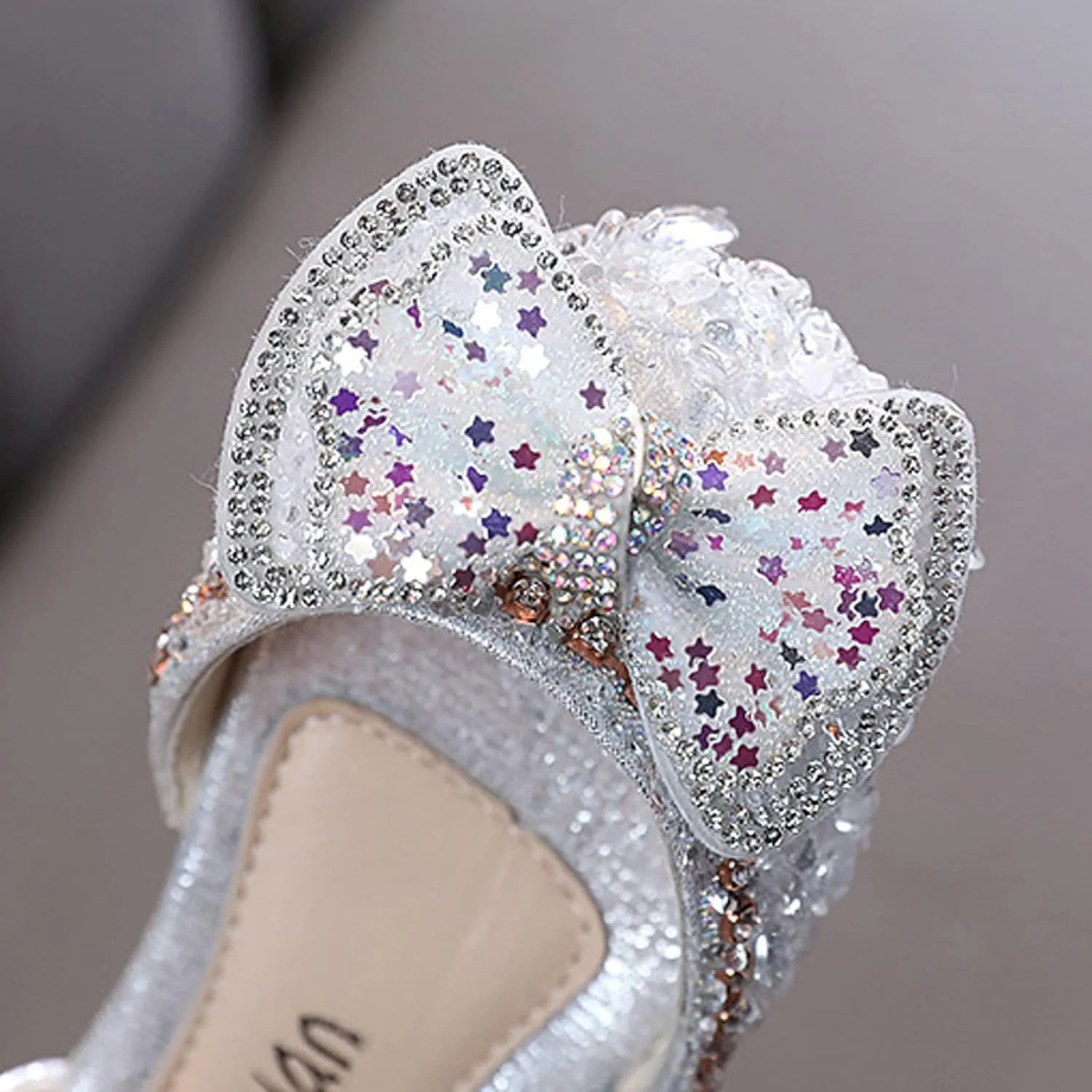 White Sandals for Girls Fashion Spring and Summer Girls' Sandals Dress Dance Show Princess Shoes Flat Bottom Rhinestone (a-Silver, 8.5 Toddler)