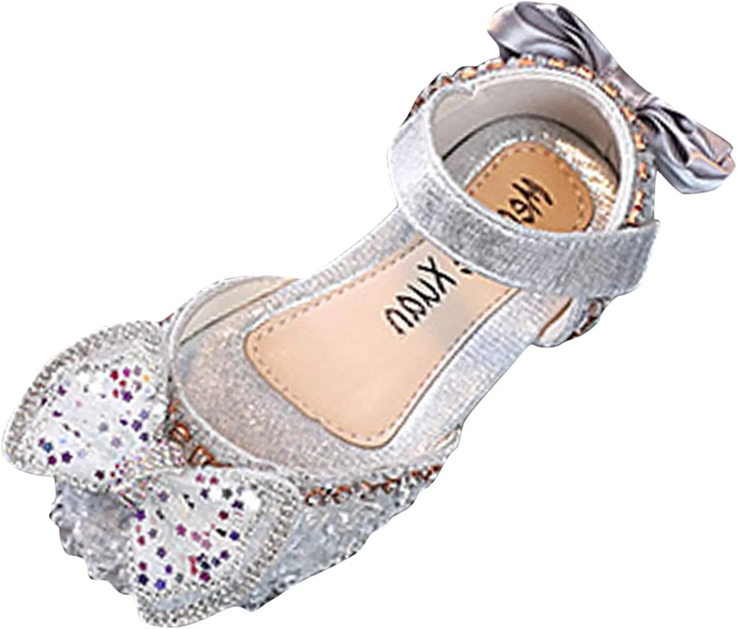 White Sandals for Girls Fashion Spring and Summer Girls' Sandals Dress Dance Show Princess Shoes Flat Bottom Rhinestone (a-Silver, 8.5 Toddler)