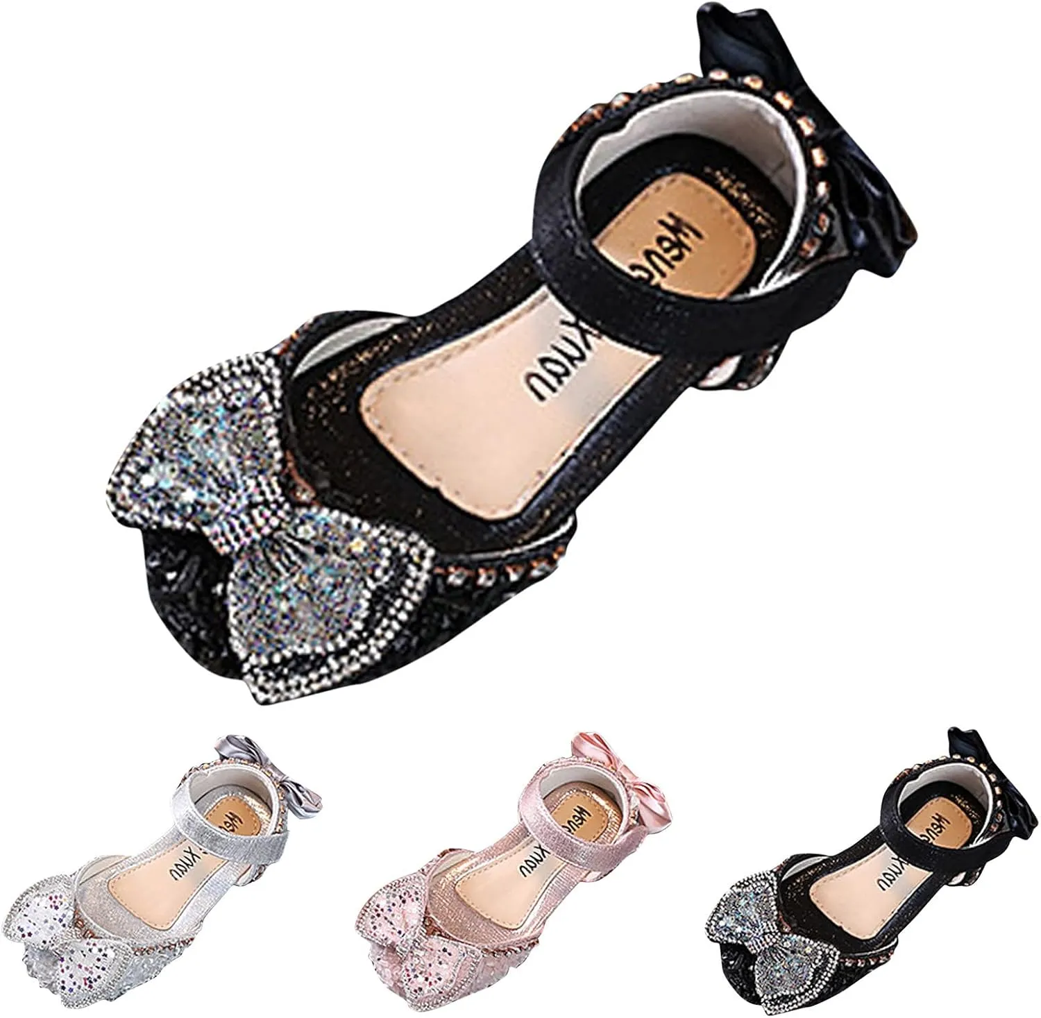 White Sandals for Girls Fashion Spring and Summer Girls' Sandals Dress Dance Show Princess Shoes Flat Bottom Rhinestone (a-Silver, 8.5 Toddler)