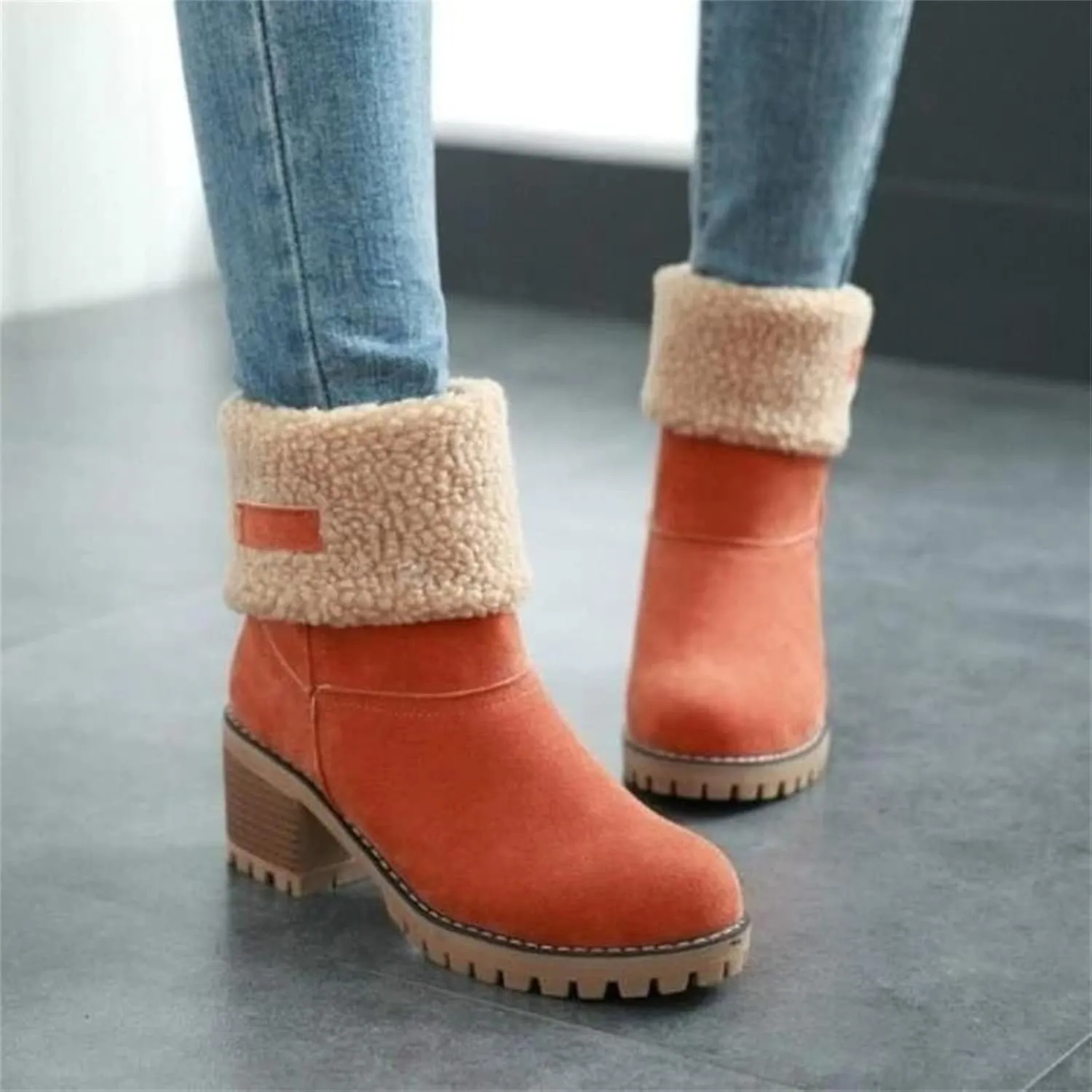 Winter Boots For Women 2024 Warm Faux Fur Lined Mid Calf Snow Boots Comfortable Walking Slip On Short Ankle Booties