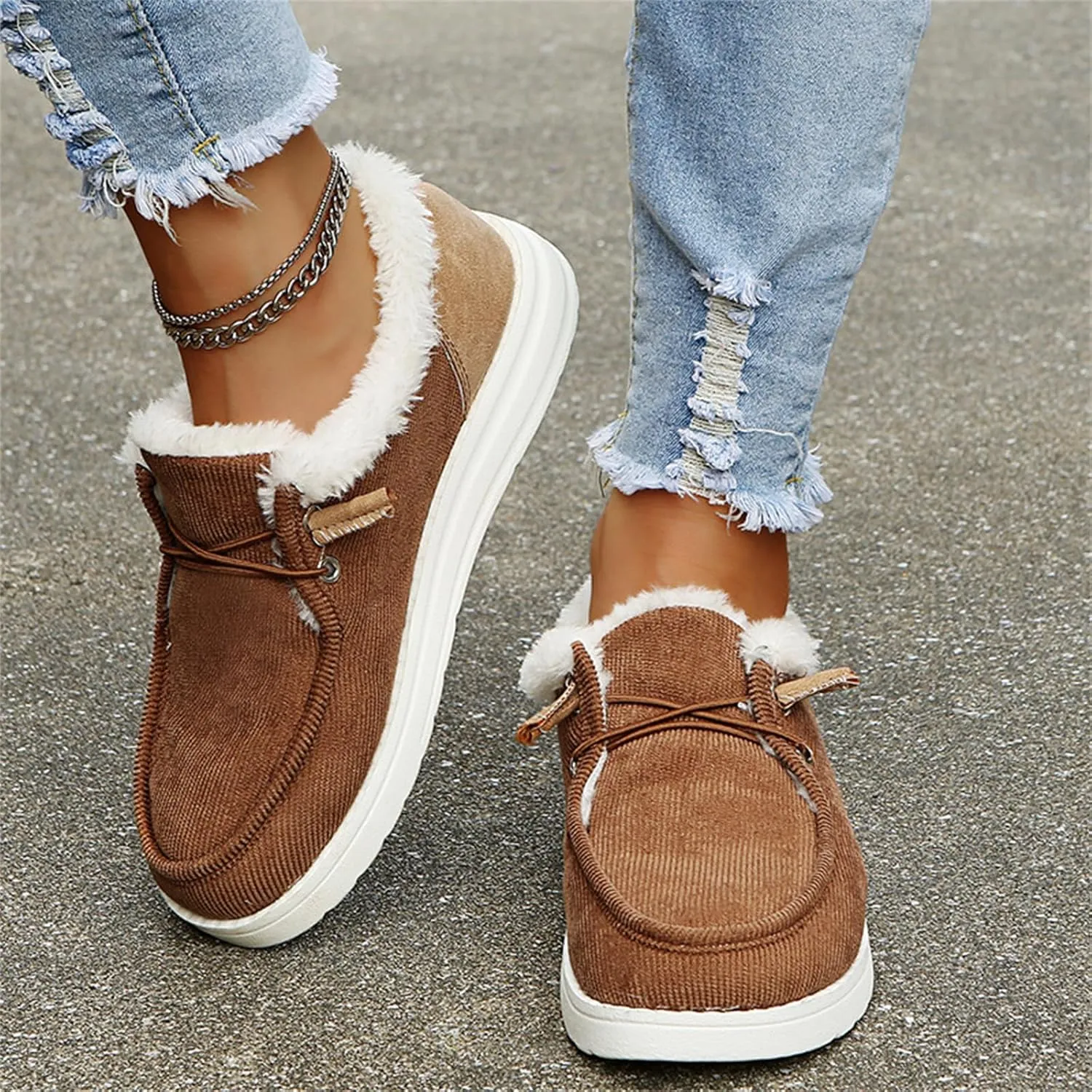 Winter Fashion Boots For Women 2024 Warm Fur Lined Snow Boots Outdoor Short Ankle Booties Slip On Loafers Shoes
