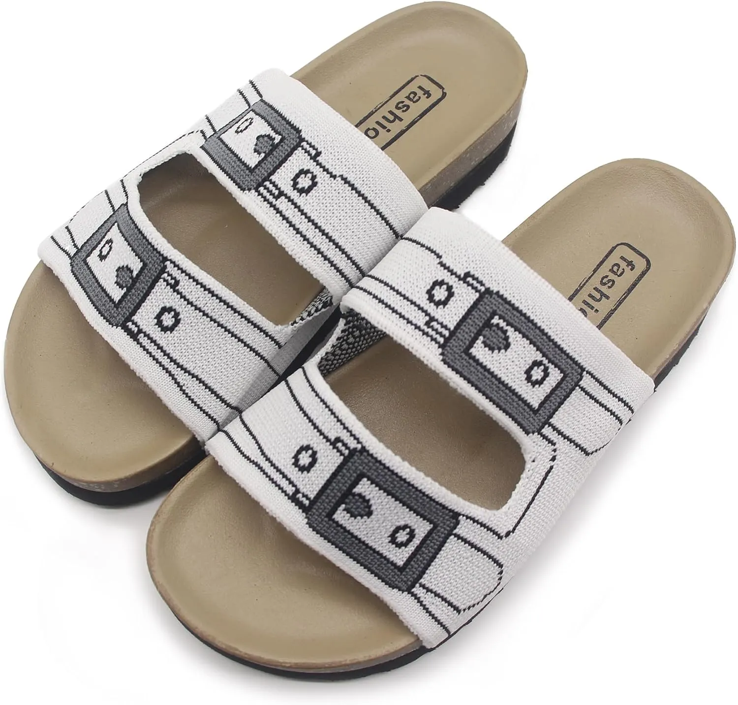 Women & Men Flat Slide Sandals with Soft Knit Prints Comfort Low Arch Footbed Sandals Open Toe Comfort Non-Slip Indoor and Outdoor Use Pool Party Home