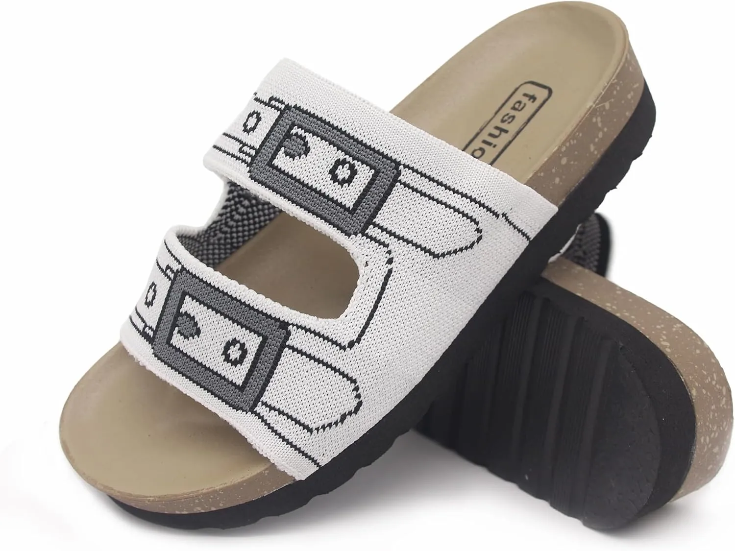 Women & Men Flat Slide Sandals with Soft Knit Prints Comfort Low Arch Footbed Sandals Open Toe Comfort Non-Slip Indoor and Outdoor Use Pool Party Home