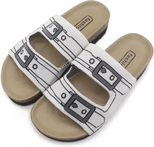 Women & Men Flat Slide Sandals with Soft Knit Prints Comfort Low Arch Footbed Sandals Open Toe Comfort Non-Slip Indoor and Outdoor Use Pool Party Home
