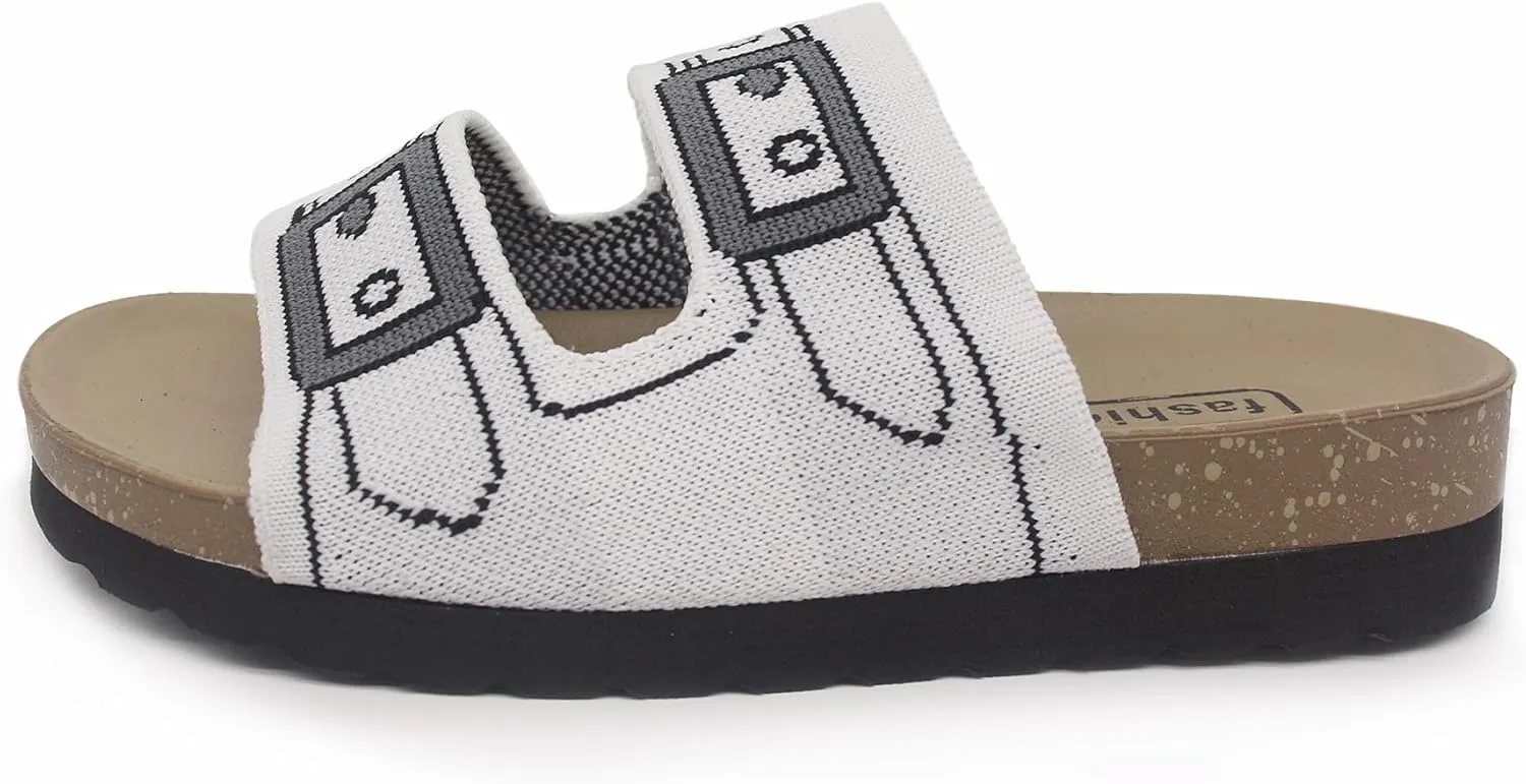 Women & Men Flat Slide Sandals with Soft Knit Prints Comfort Low Arch Footbed Sandals Open Toe Comfort Non-Slip Indoor and Outdoor Use Pool Party Home