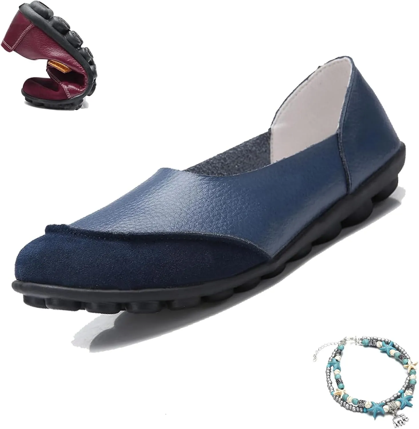 Women Cowhide Loafers Loafers Wide Fit Leather Loafers Classic Casual Loafers Slip On Driving Walking Nursing Loafers