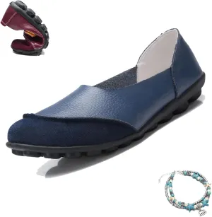 Women Cowhide Loafers Loafers Wide Fit Leather Loafers Classic Casual Loafers Slip On Driving Walking Nursing Loafers