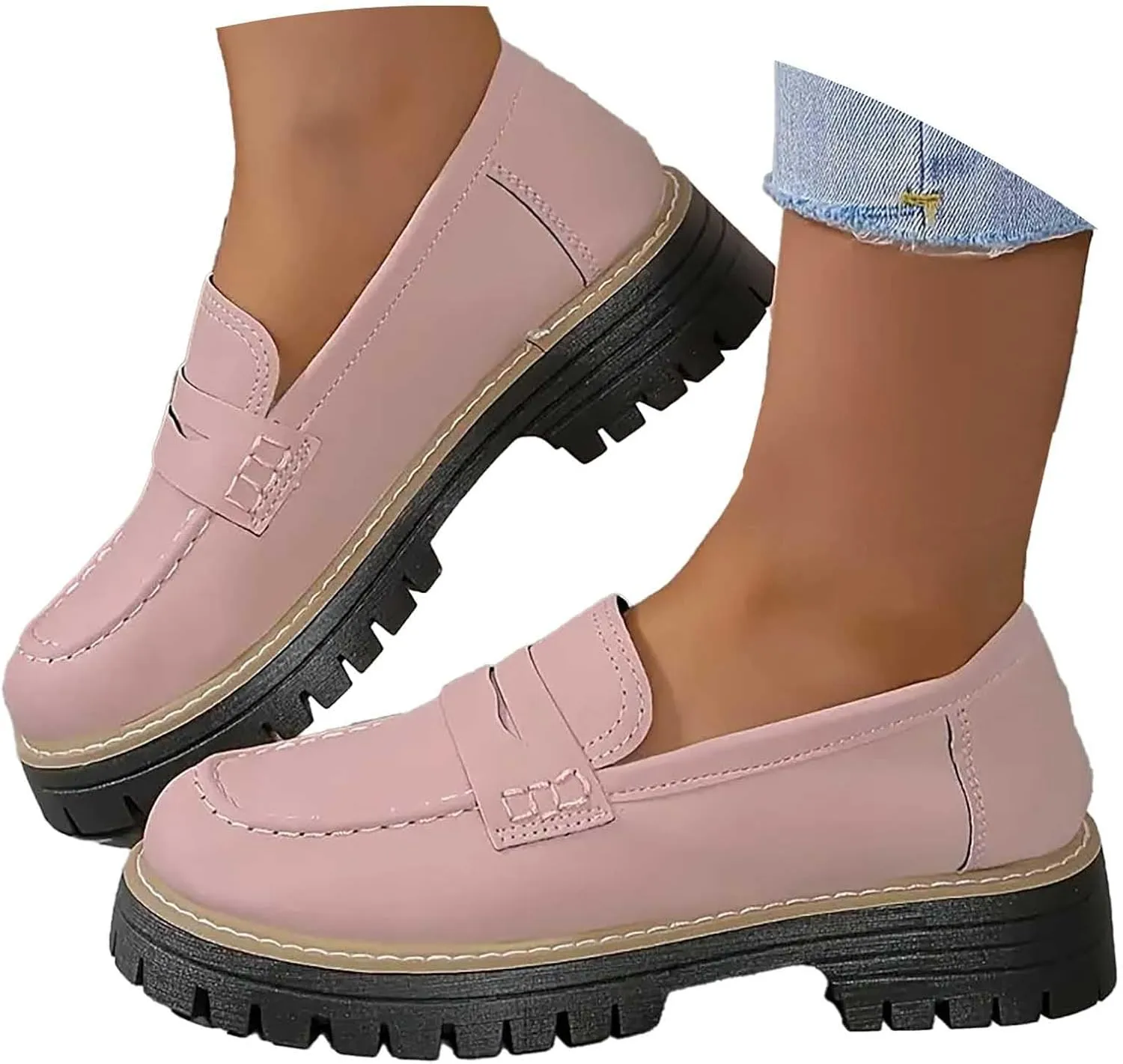Women Loafers Shoes Comfortable Dress Shoes Platform Leather Shoes Chunky Penny Loafers Wide Oxford Loafers Work Shoe