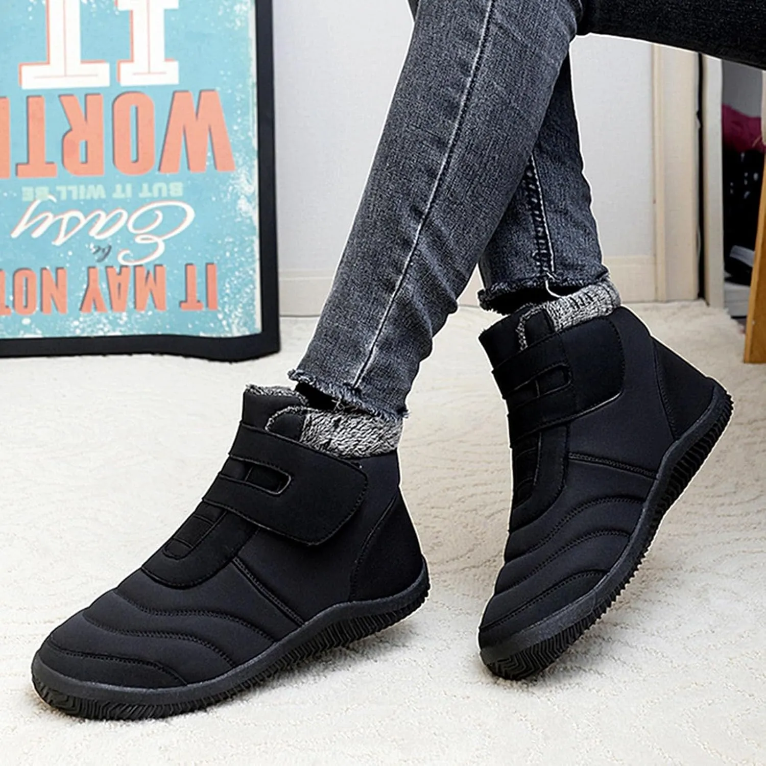 Women Snow Boots Winter Shoes for Women Ladies Fleece Lined Warm Slip On Boots for Women Water-proof Booties Sneakers Comfortable Walking Shoes Outdoor Anti Slip Shoes with Hook Loop