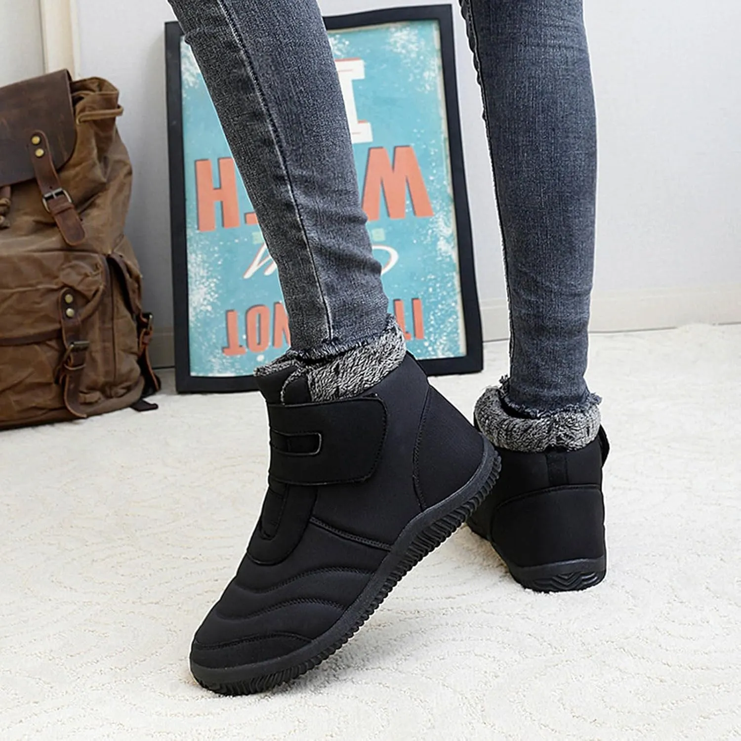 Women Snow Boots Winter Shoes for Women Ladies Fleece Lined Warm Slip On Boots for Women Water-proof Booties Sneakers Comfortable Walking Shoes Outdoor Anti Slip Shoes with Hook Loop