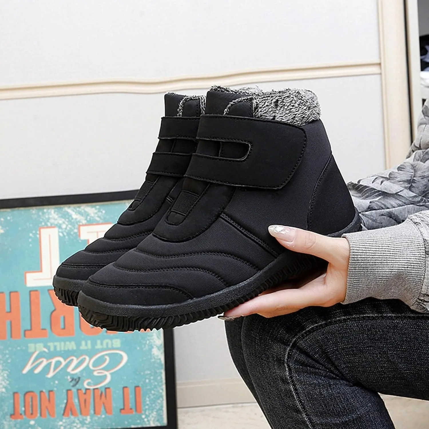 Women Snow Boots Winter Shoes for Women Ladies Fleece Lined Warm Slip On Boots for Women Water-proof Booties Sneakers Comfortable Walking Shoes Outdoor Anti Slip Shoes with Hook Loop