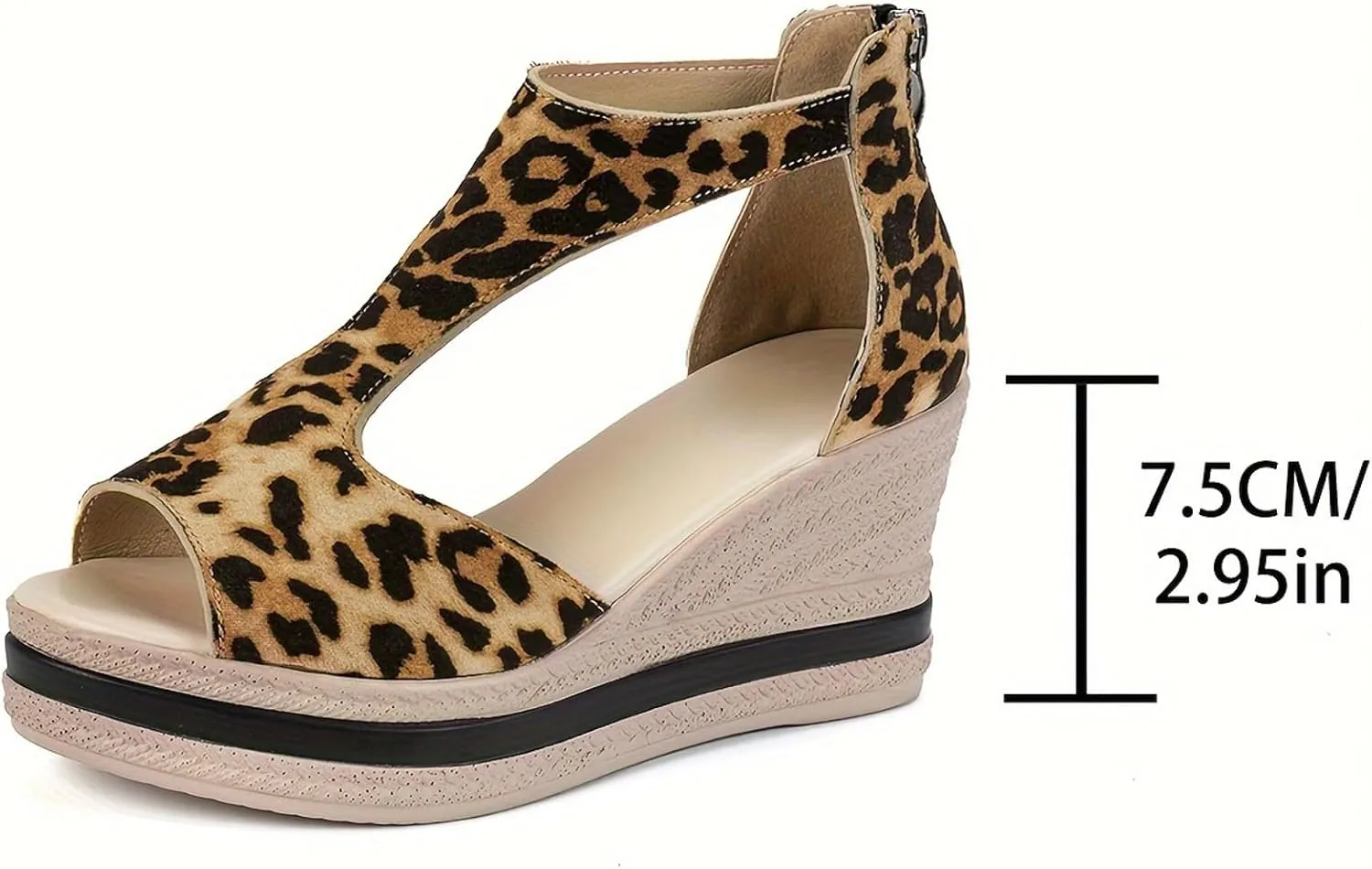 Women Wedge Sandals Peep Toe Back Zip High Heels Retro Cutout Slip On Casual Platform Sandals Comfortable Summer Shoes