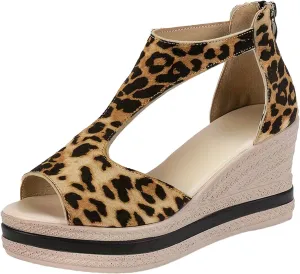 Women Wedge Sandals Peep Toe Back Zip High Heels Retro Cutout Slip On Casual Platform Sandals Comfortable Summer Shoes